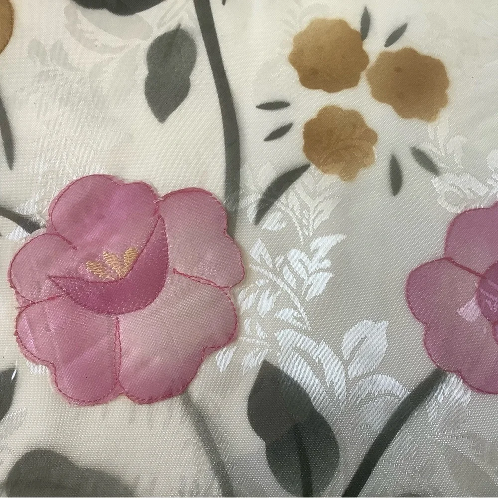 RT designer collection jacquard panel with embroidered flowers and satin backing